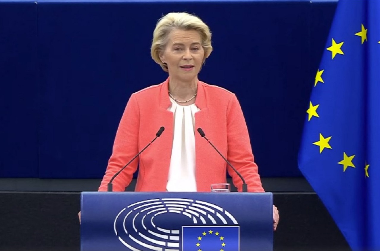 Ursula von der Leyen, présidente de la Commission européenne pendant son discours sur l'état de l'Union en septembre 2023