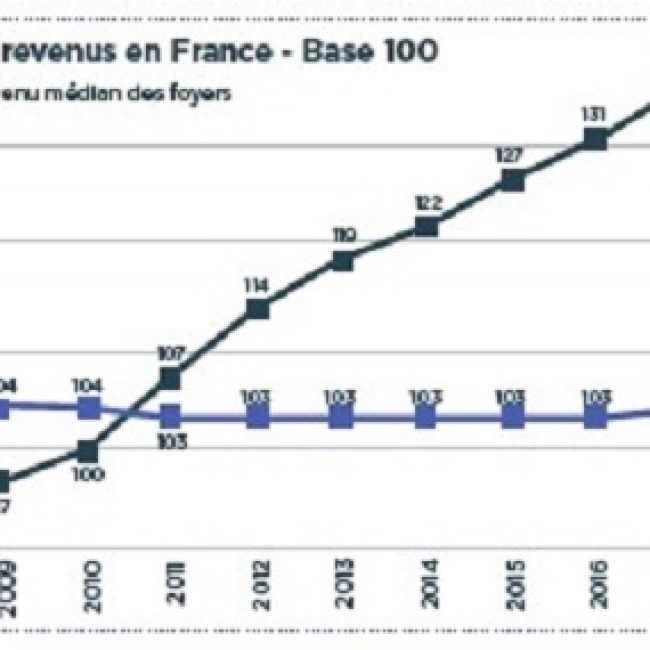 Prix des véhicules vs revenus en France - Base 100